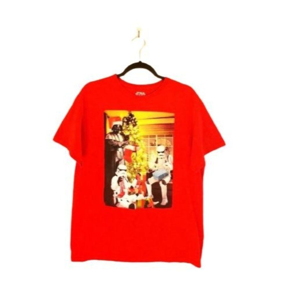 Star Wars Womens T-Shirt Red L Darth Vader Storm Troopers Unisex Christmas Top